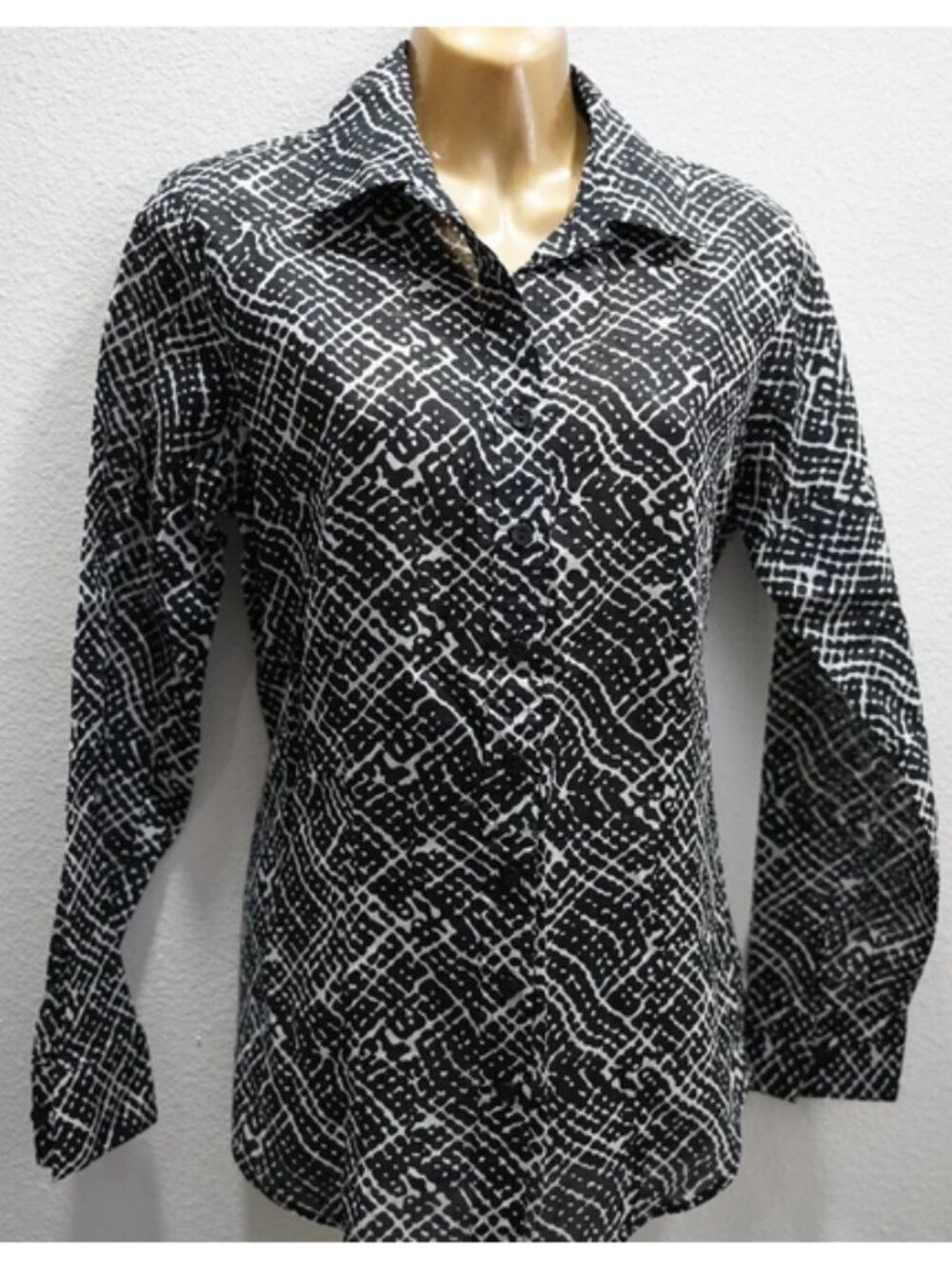 Coldwater Creek Black White No Iron Blouse Size XS